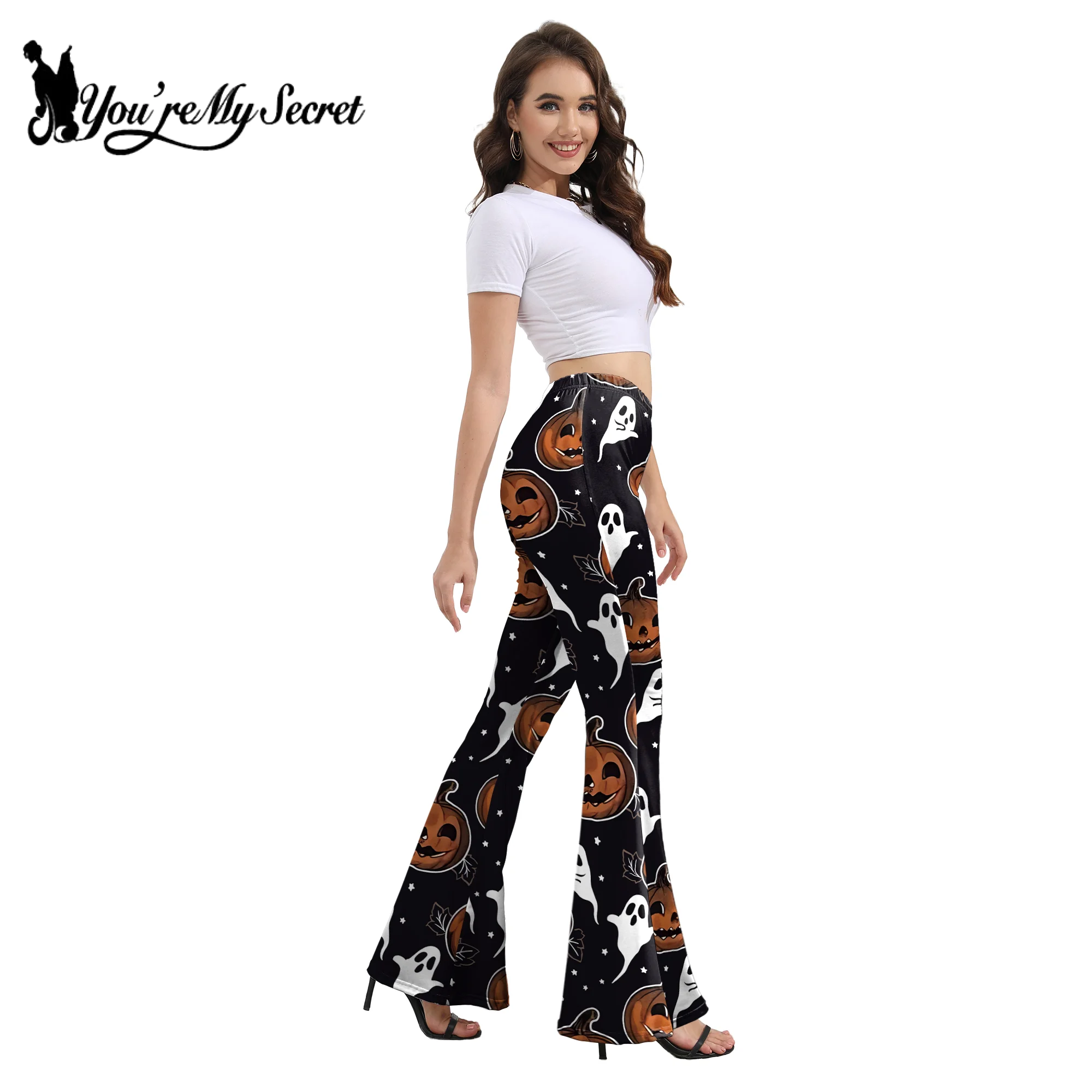 [You\'re My Secret]Women Bell Bottoms Pants High Waist Elasyicity Halloween Carnival Flared Pants Retro Trousers for Theme Party