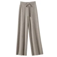 Women's High waisted warm knit wide leg straight leg pants for women, solid color loose wide leg pants - Image 6