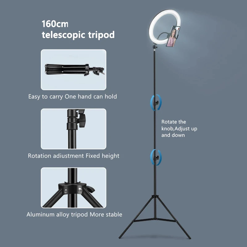 Selfie Ring Light Portable Photography LED Ring Lamp With Mobile Holder Stand Round for Phone Smartphone Live Ringlight Tripod