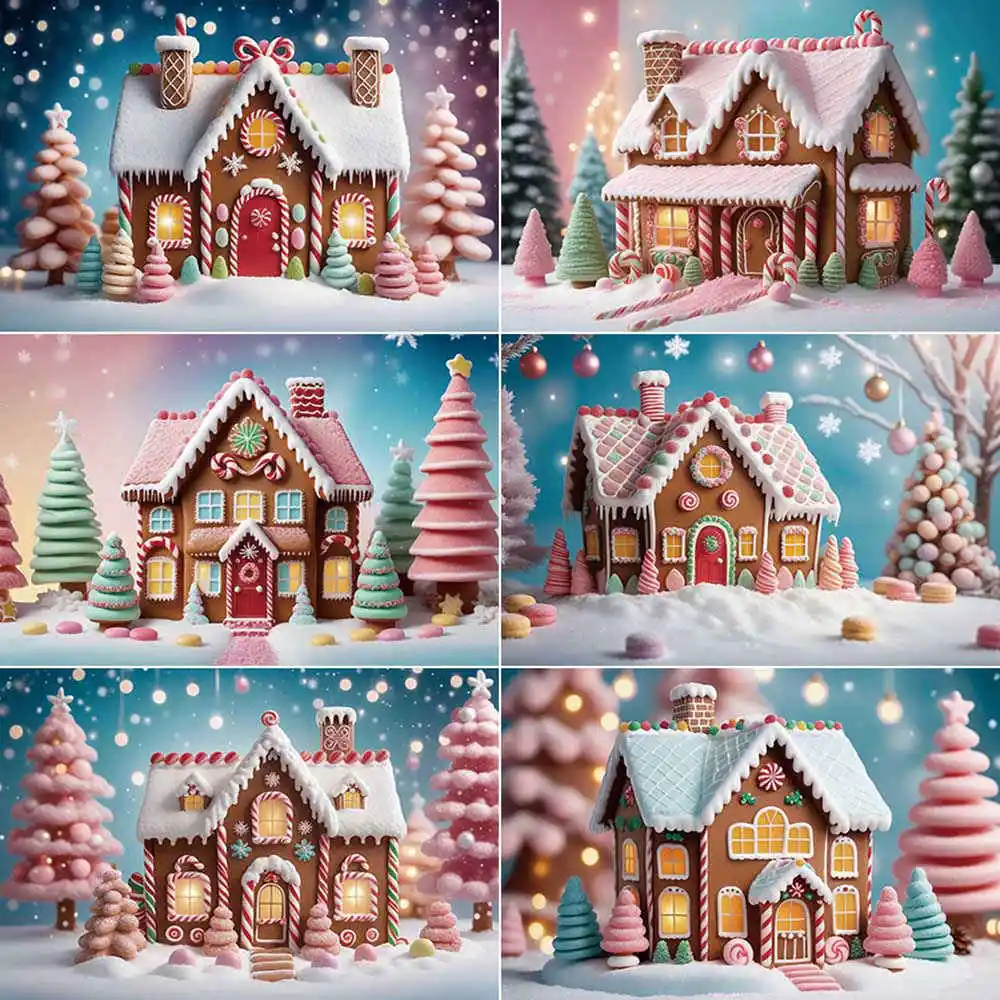 

MOON.QG Baby Christmas Gingerbread House Photography Background New Year Candy Photocall Backdrop Winter Studio Photoshoot Props