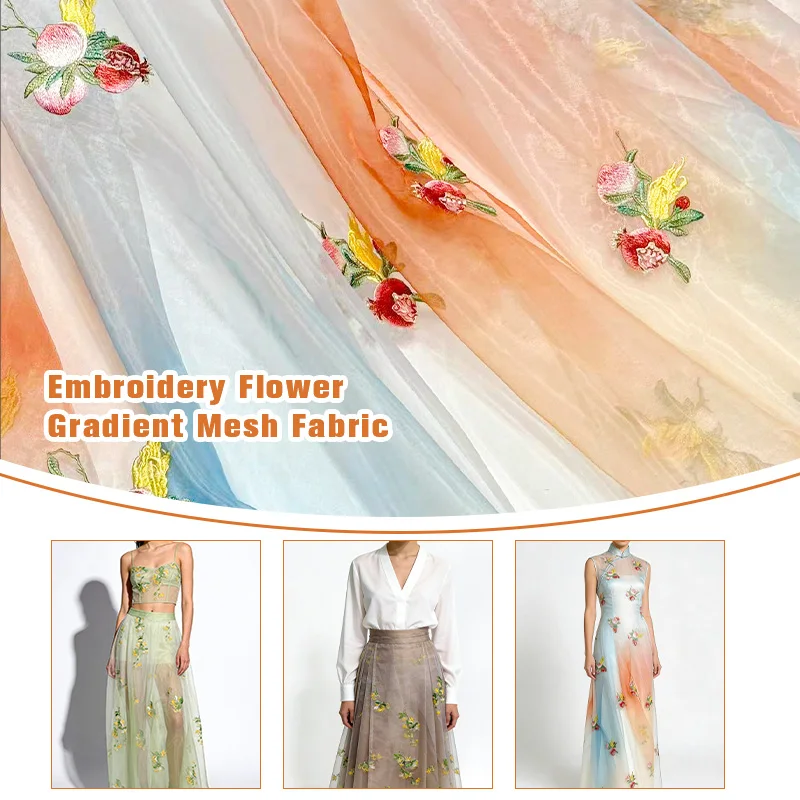 100x150cm Blumenstickerei-Material Farbverlauf Sanfter Chiffon-Stoff Transparenter Hanfu-Stoff Nähen DIY Kleid Bühnenbekleidung Neu – Detail 3