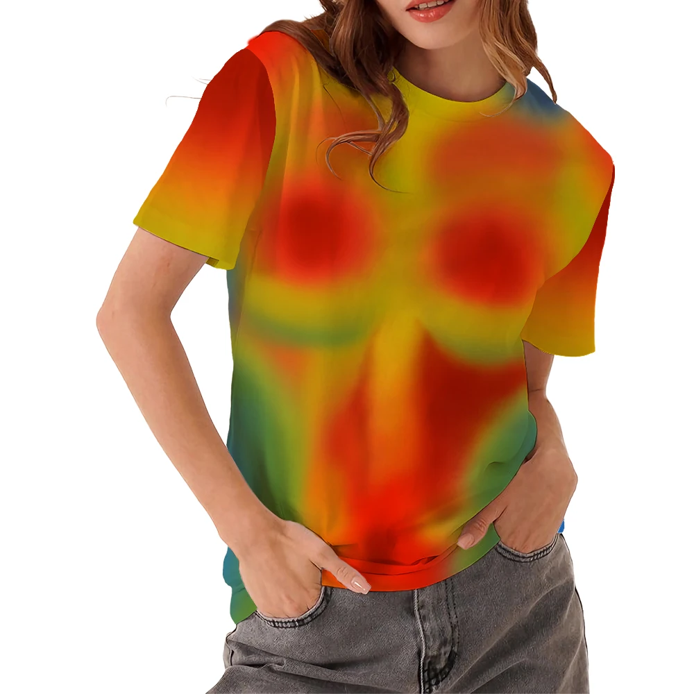 Sexy 3D Printing Women's T-shirt Colorful Fluid Painting Body Art Thermal Sensing Tee Loose Short-sleeved Y2K Tops