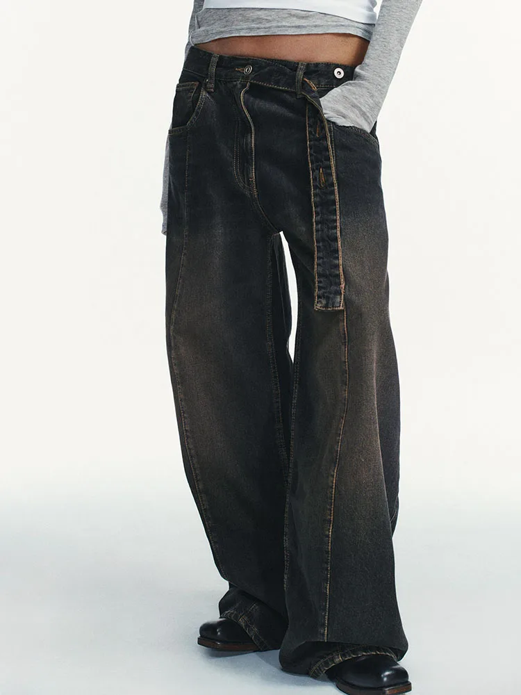 الراقية منخفضة الخصر فضفاض أنبوبي المرأة الجينز مجموعة الشتاء الجديدة تنوعا السراويل الطويلة غير رسمية Ele الصينية Sle #1