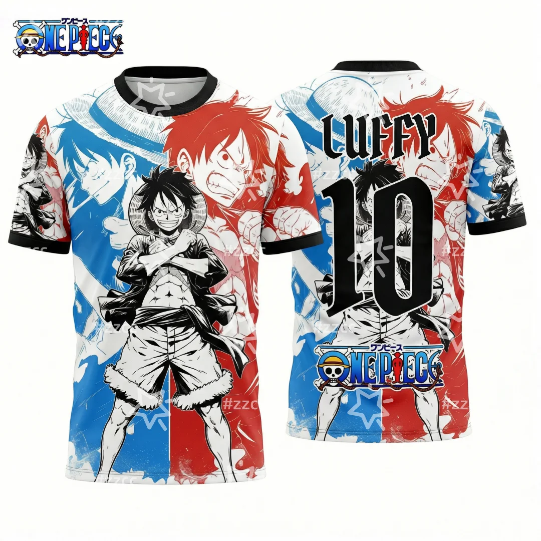 

One Piece hero Luffy's football jersey Japanese anime graphic T-shirt Sports Leisure Men's T-Shirt Kid's Clothing Tee Y2k Woman