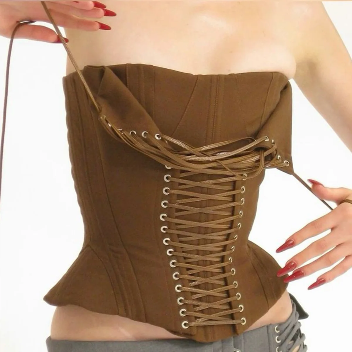 

Y2k топы на шнуровке, сексуальный женский корсет с костями, жилет без рукавов, винтажный камзол, летняя уличная мода, тонкий бюстье, майка