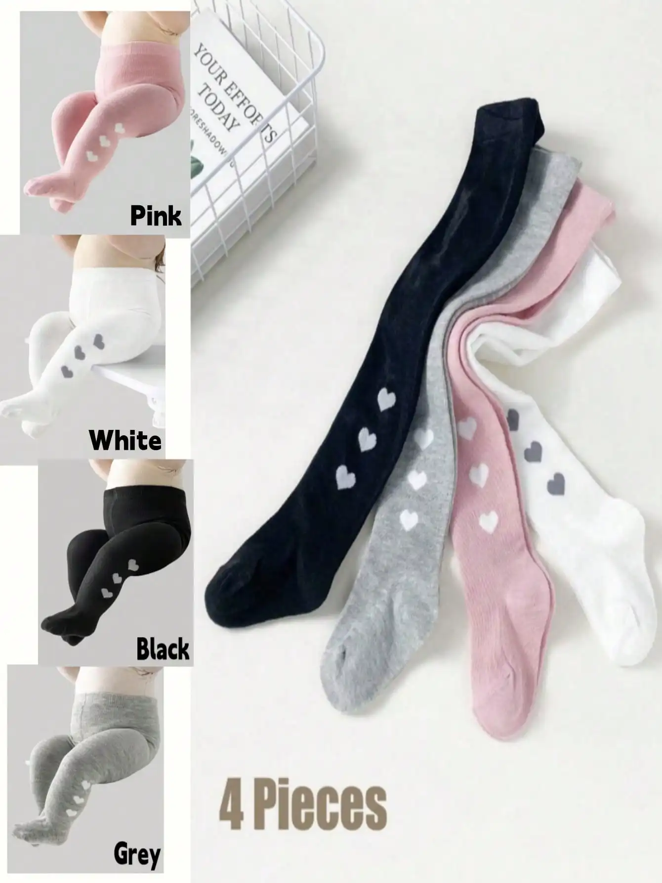 4 Pieces Children's Baby Girl's Toddler Solid Tights - Perfect For School, Dancing & Play