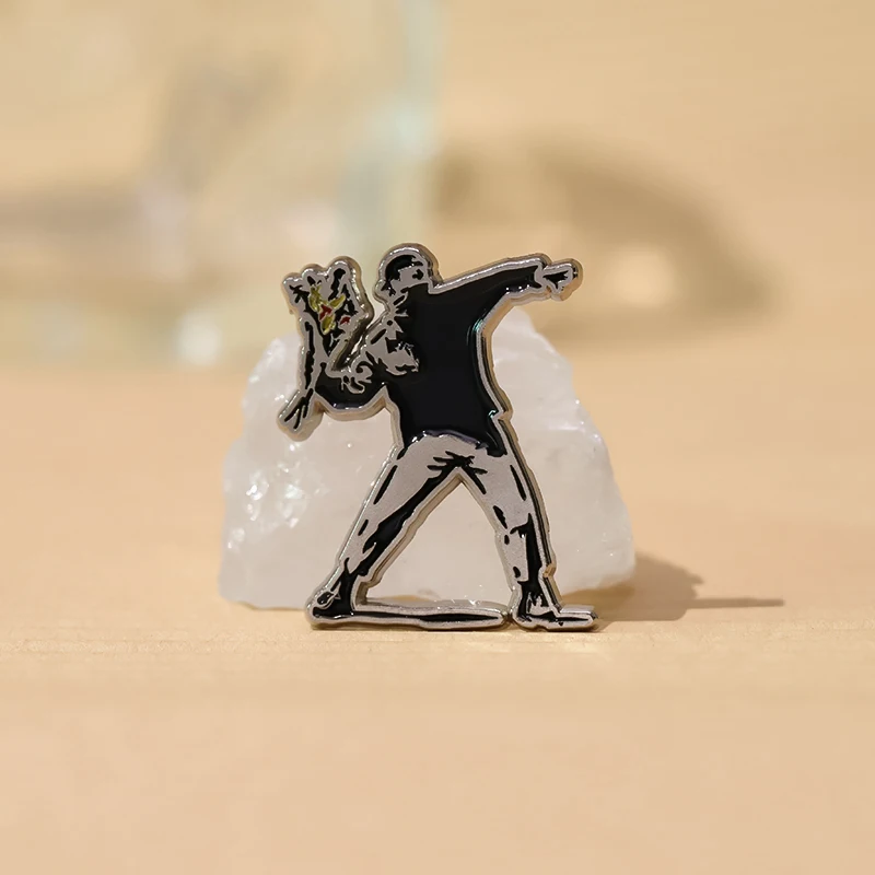 Banksy Enamel Pins Custom Funny Graffiti Wall Skate Punk Brooches Lapel Badges Flower Thrower Jewelry Gift For Art Friends