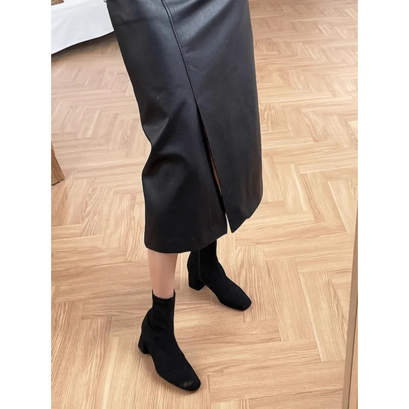 

Юбка из спилка, женская осень и зима2024, новая юбка до бедра с высокой талией, маленькая одношаговая юбка средней длины, юбка