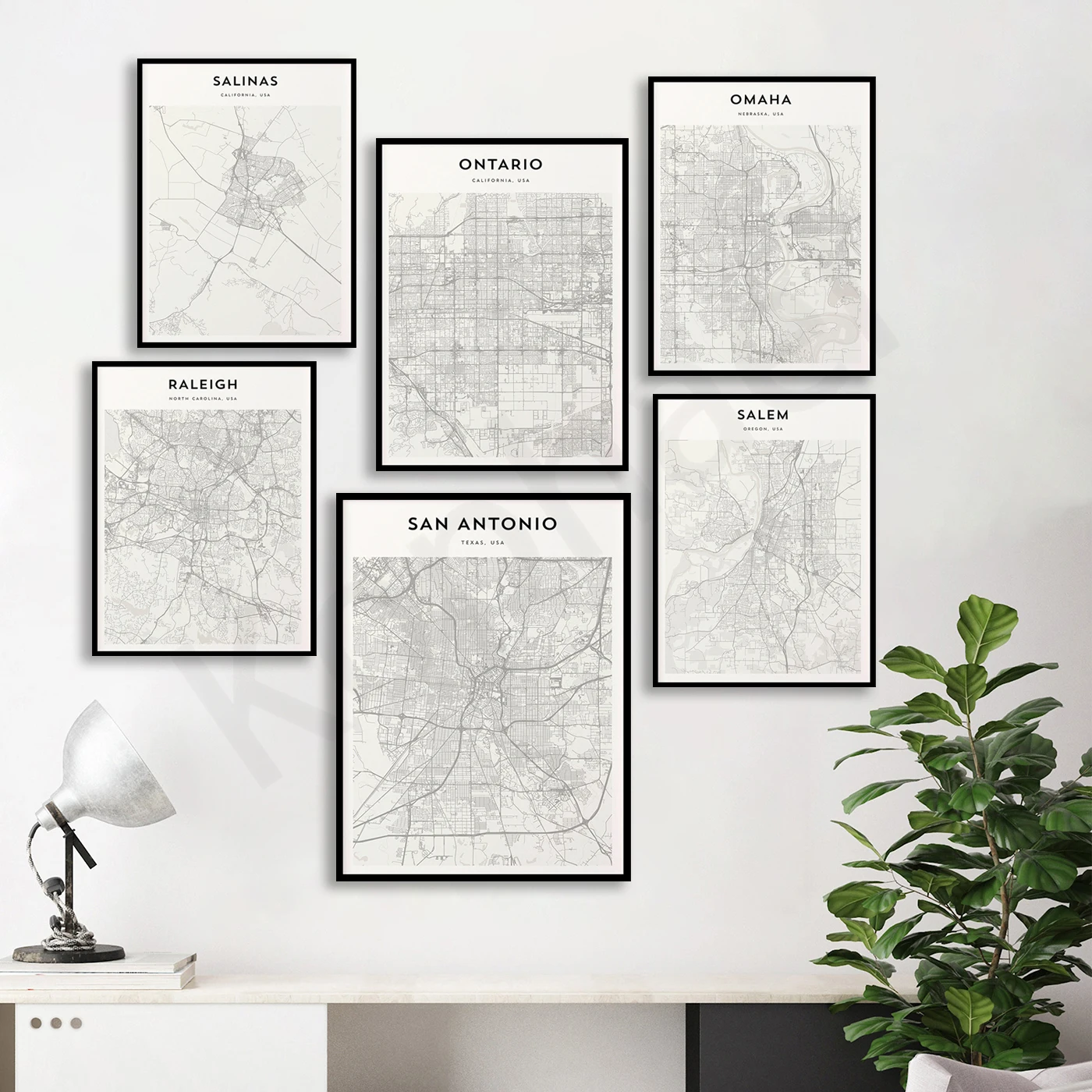 Santa Rosa San Bernardino San Antonio Salt Lake City Salinas Ontario Omaha Raleigh Salem Sacramento Rotterdam. City Map Poster