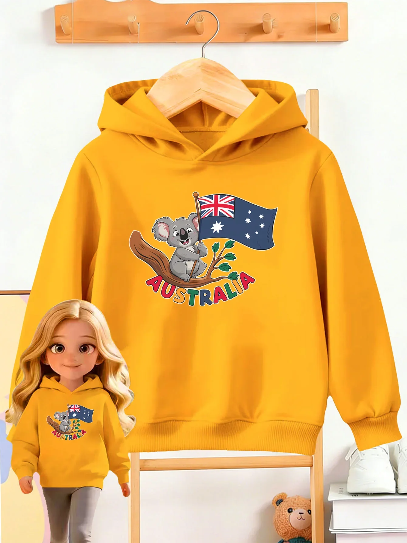 Australian Flag Patriotic Commemorative Girls' Hooded Sweatshirt for Daily Home Wear Casual Sports