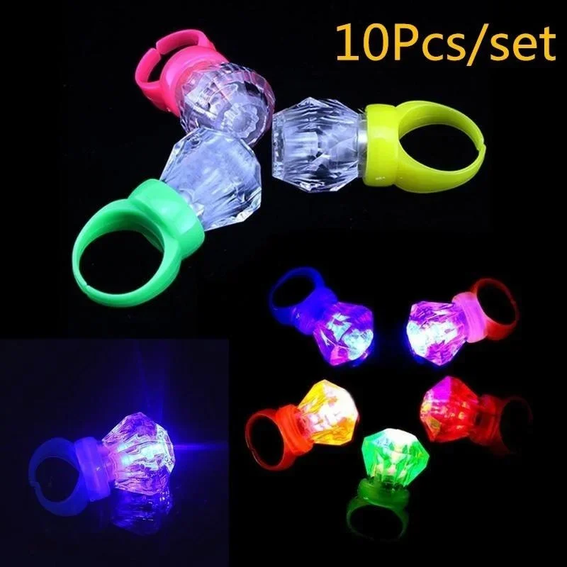 10 Pcs Festival Creative Gifts Multi-color Bright LED Laser Finger Ring Light Lamp Beams Torch for Party KTV Bar Gift Accessory