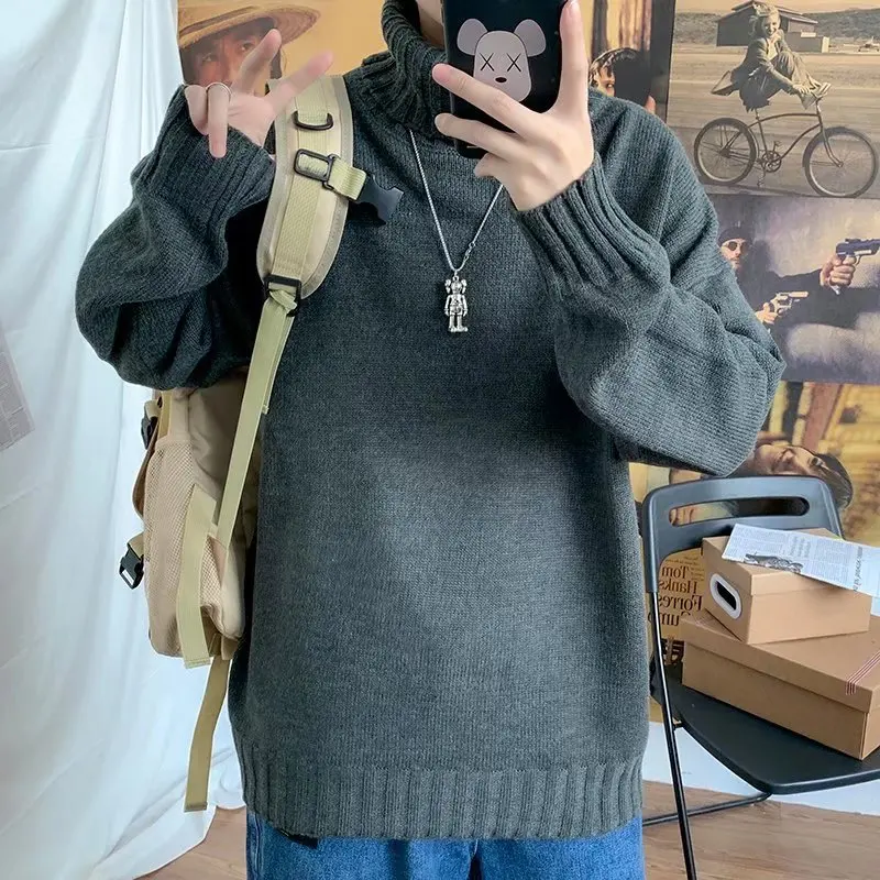 High Collar Knitwear Loose Warm Base Shirt for Men And Women Couple Style Autumn Winter Korean Trend  Color Hong Kong Style