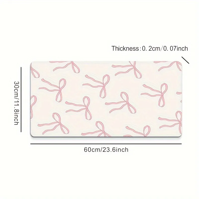 1pc Pink Bow Art Design Large Mouse Pad Multi-Size Non-Slip Stitched Edge Computer Keyboard Desk Mat For Office And Gift