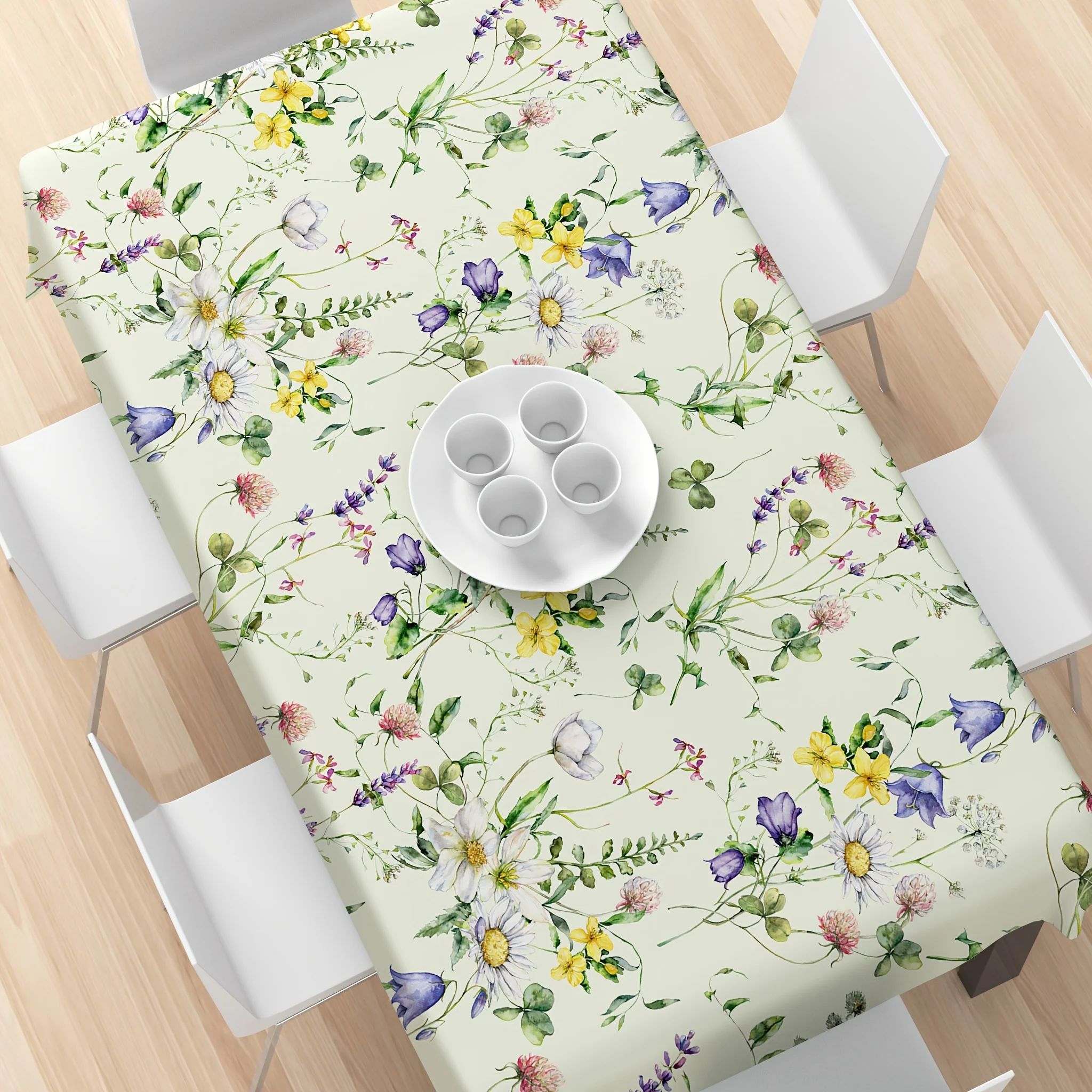 1pc Spring & Summer Floral Polyester Tablecloth - Vibrant Daisy & Wildflower Design, Rectangular Machine-Woven Fabric for Kitchen Dining, Weddings, Family Gatherings, Picnics, and Dinner Decor, Outdoor Picnic | Vibrant Table Decor | Durable Tablecloth