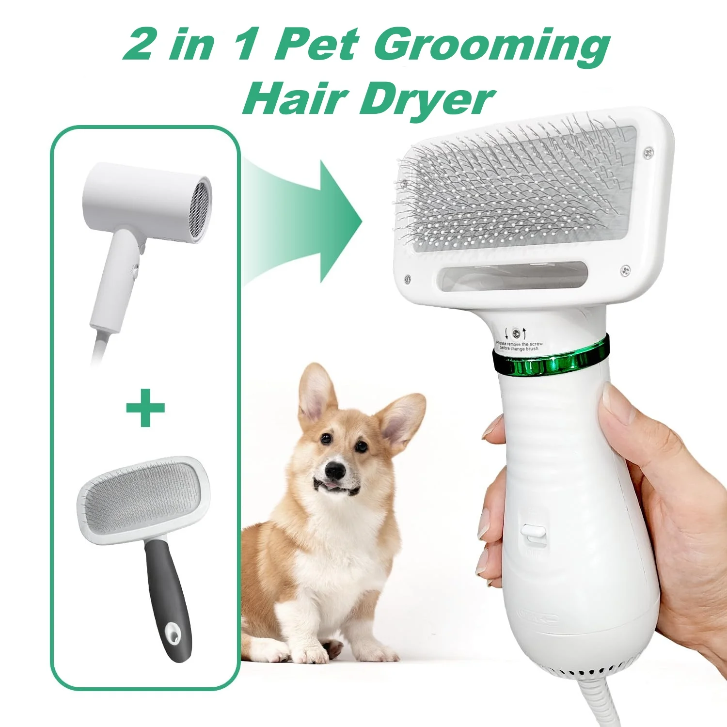 Automatic Pet Dryer Comb 2 IN 1 Pet Grooming Hair Dryer Blower with Replaceable Slicker Brush For Small and Medium Dogs and Cats