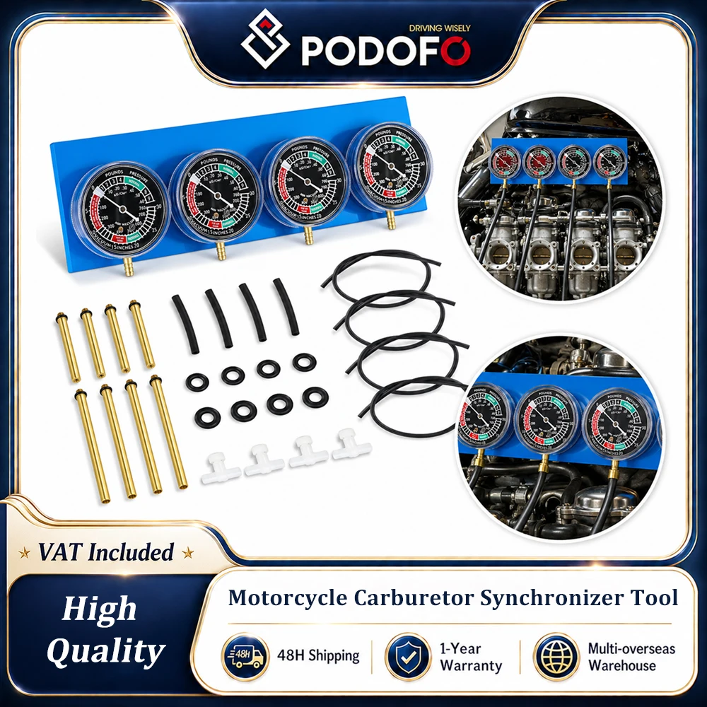 Outil de synchronisation de carburateur Podofo pour moto, outils de diagnostic pour diagnosticer les synchronisations inexactes, les soupapes bloquées, les collecteurs qui fissent des fuites, les mélanges de carburant inexacts, pour machines à 4 ou 2 cylindres.