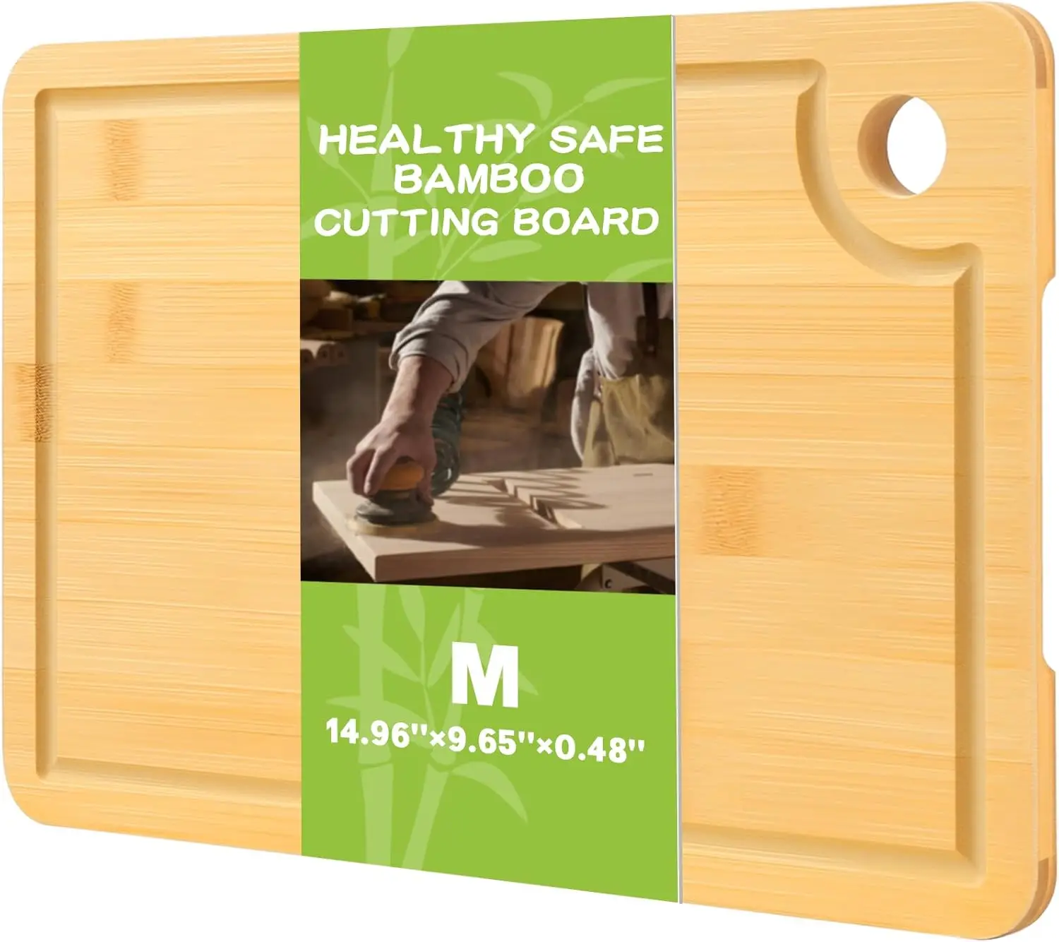 Bamboo Cutting Board 14.9x9.6 in, Reversible with Juice Groove & Side Handles, Chopping Board for Meat Cheese