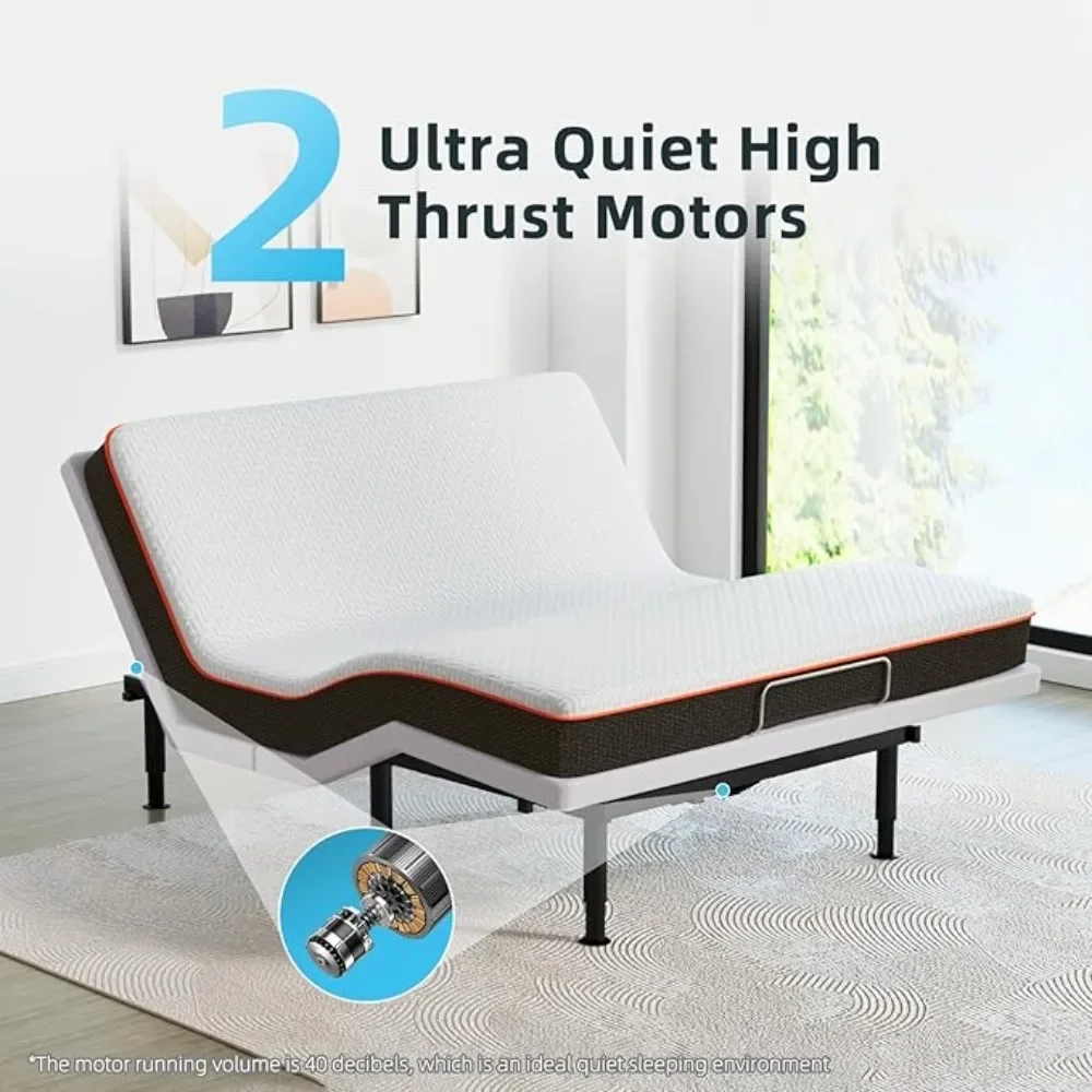 Adjustable Bed Frame- Queen Size Lift Motor & Wireless Remote Ergonomic Upholstered Bed Frame Massage Under Bed Lighting