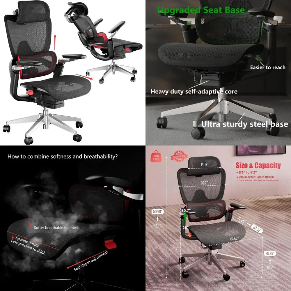 

Эргономичное игровое кресло с высокой спинкой и регулируемой поясничной опорой и подголовником для больших и высоких пользователей, с 5D-подлокотниками