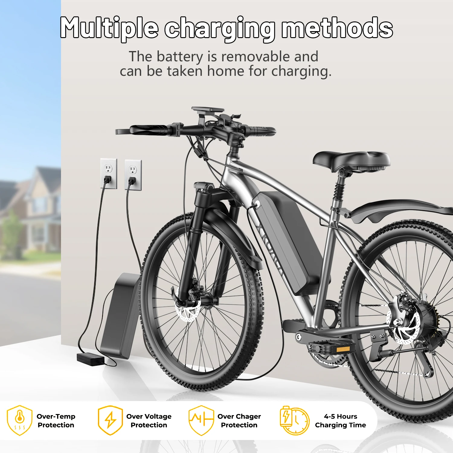 دراجة إلكترونية ذات 7 سرعات للبالغين، دراجة كهربائية مقاس 26 بوصة، محرك ذروة 1200 وات، 55 ميلًا في الساعة للتنقل والدراجة الجبلية الكهربائية على الطرق الوعرة،