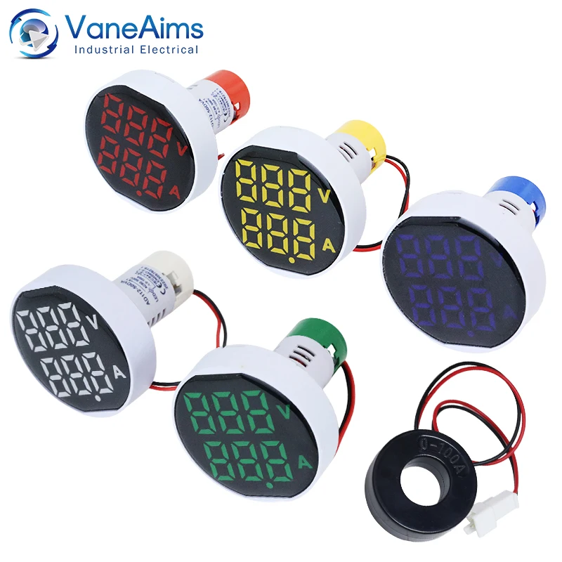 AC60-500V 0-100A napięcie prądu podwójny wyświetlacz cyfrowy miernik LED woltomierz cyfrowy amperomierz duży okrągły Panel AC Volt Amp Tester