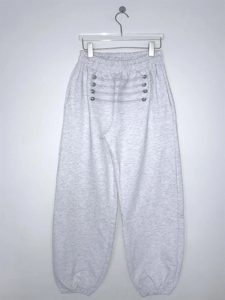 Damen Casual Jogginghose Y2K Hochgeschnittene Jogger Loose Fit Streetwear Hose Elastischer Bund Lounge-Hose mit Knopfdetail – Detail 4