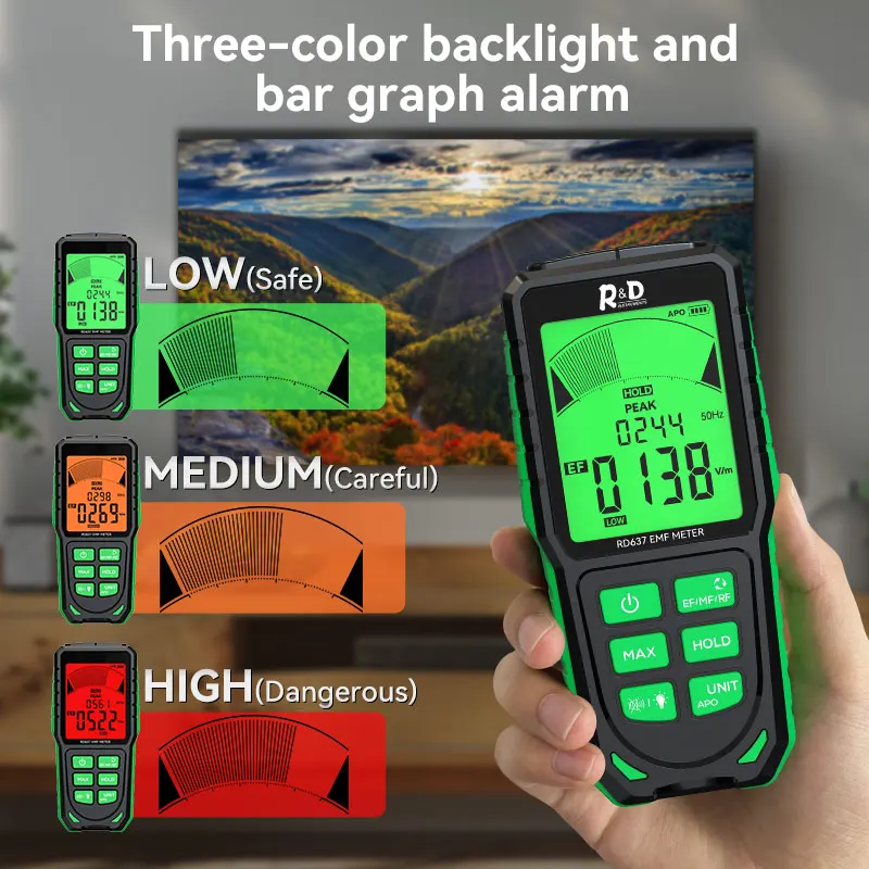 RD637 EMF-detector Professionele elektromagnetische veldstralingsmeter Handheld draagbare radiofrequentietester