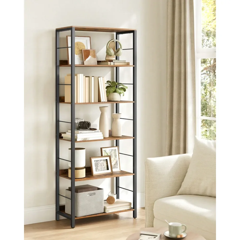 

6-ярусный книжный шкаф, книжный стеллаж для офиса, 11,8 x 23,6 x 70,1 дюймов, с задними панелями, в индустриальном стиле, для гостиной