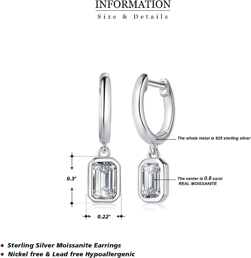 925 sterling silver Moissanite earrings, 0.8ct Moissanite pendant ring, round cut bright D color VVS1 clear Moissanite earrings
