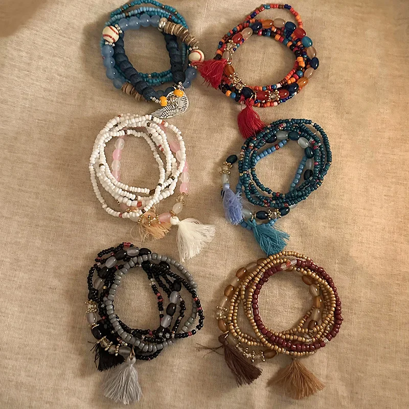 

Handmade Colorful Acrylic Beaded Bracelet Boho Beach Jewelry Elastic Wristband for Women Hand Accessories