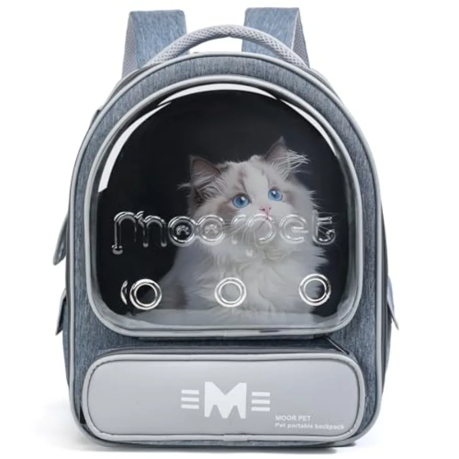 

Прозрачная сумка-переноска Cat Bubble Backpack для кошек и маленьких собак весом до 20 фунтов, идеально подходит для походов и кемпинга, сине-серая.