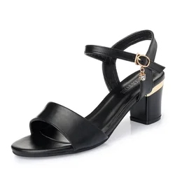 New Summer High Heels Sandals Women Heeled Shoes Elegant Ladies Party Shoes Black White Square Heel 7cm Big Size 42 DX323