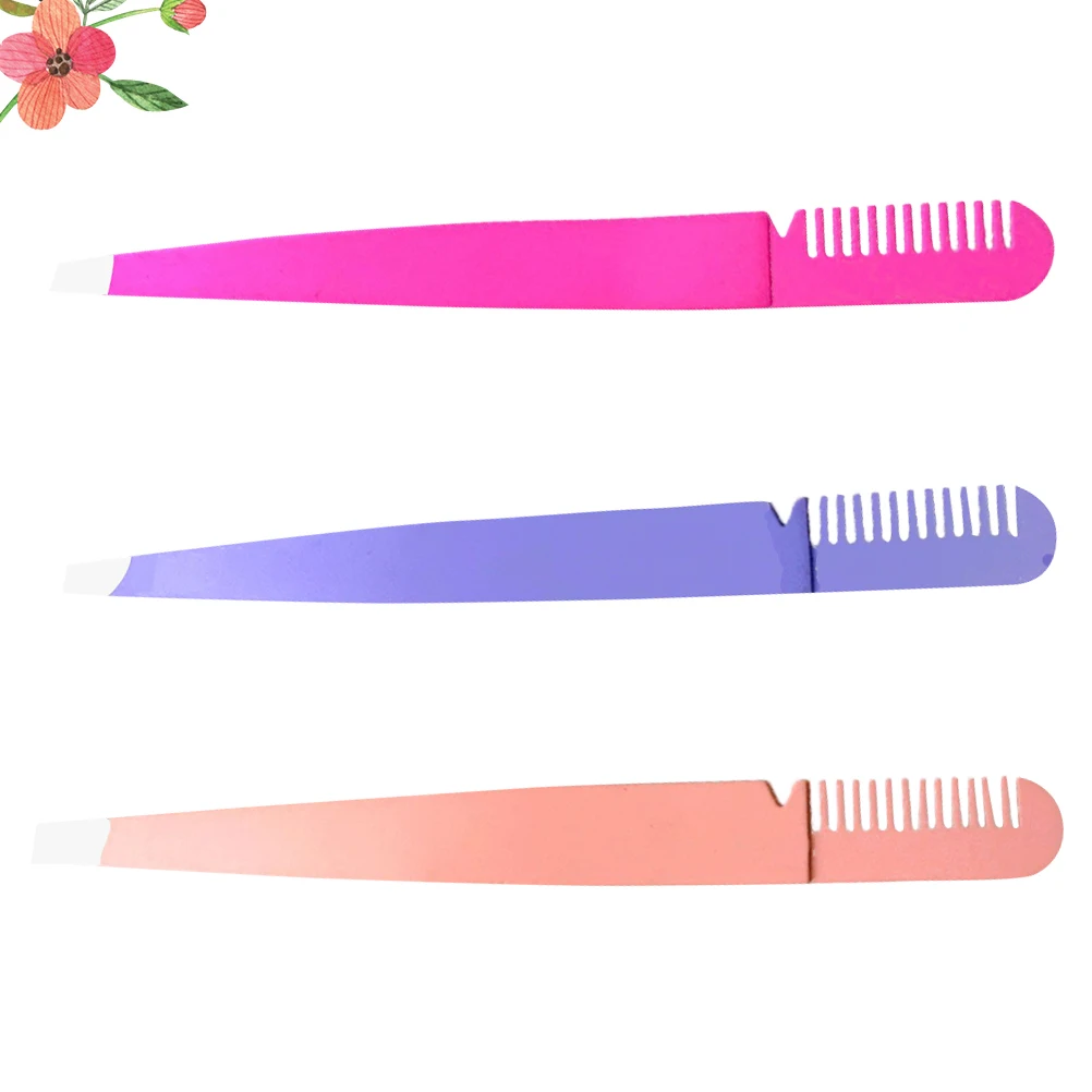 3Pcs 2 in 1 Eyebrow Clip Comb Stainless Steel Eyebrow Tweezers for Precision Trimming Shaping and Applying False Eyelashes