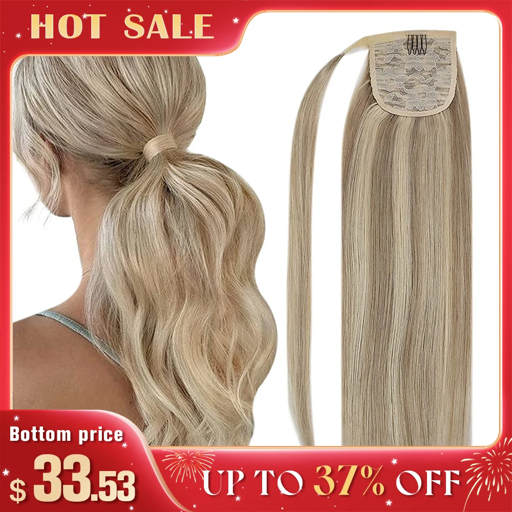 VeSunny Ponytail Human Hair 14-22" Highlight Ponytail Extensions 100% Real Human Ponytail Hair Extensions 80g/Set For Women