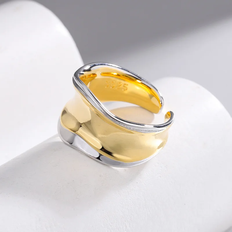 925 Sterling Silver Geométrica Anéis De Prata De Ouro Para As Mulheres Homens Design Simples Moda Aberta Noivado Handmade Casal Anel Presente