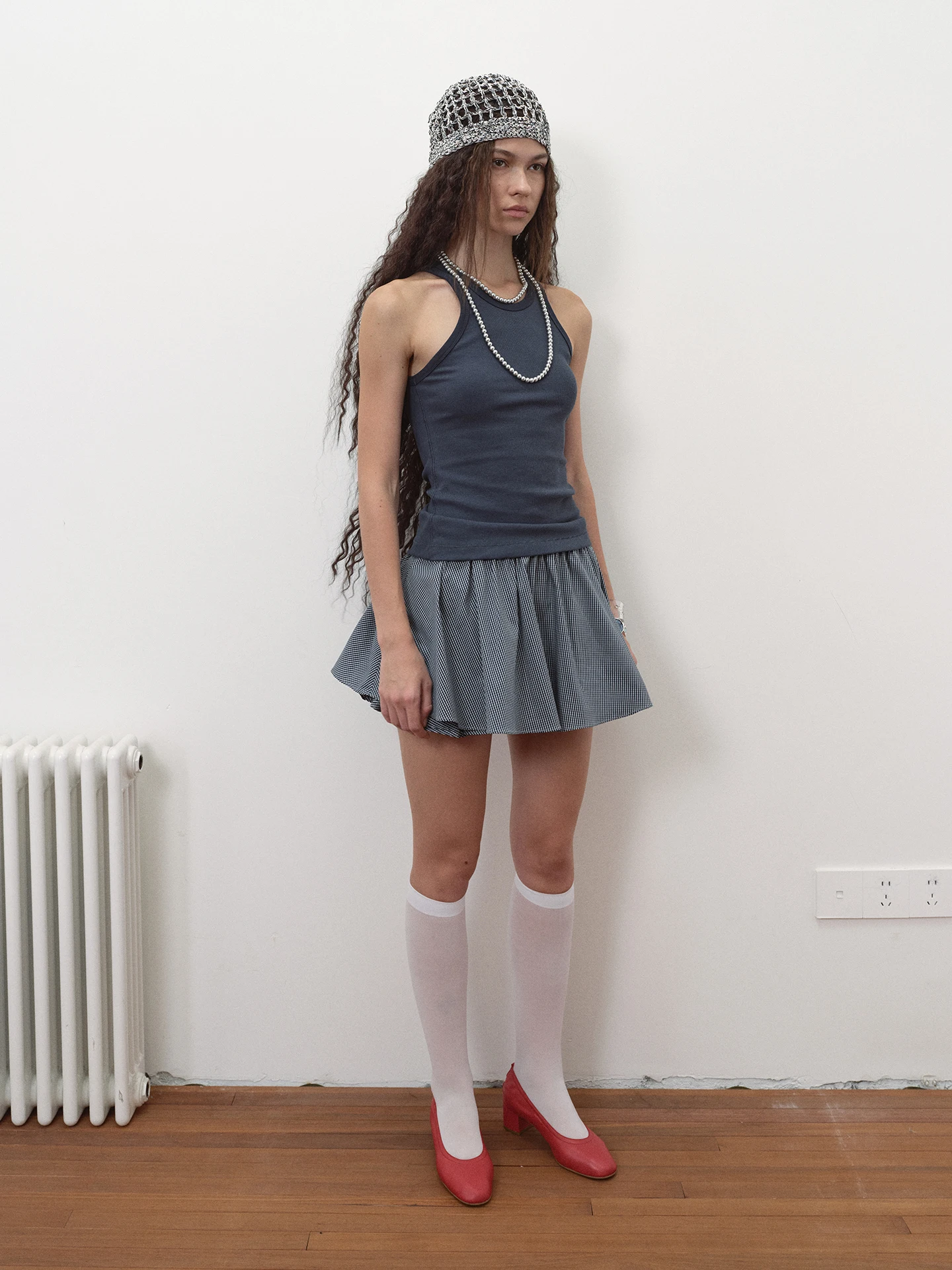 

Retro Summer A-Line Skirt Pants Plaid Design Anti-Light Cotton Blend Fabric Casual Sle Stand Fit Ladies Skort