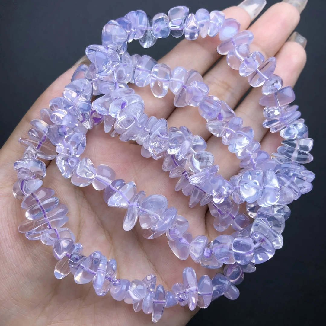 Natural Milky Lavender Amethyst Gravel Stone Bracelet Healing Crystal Colorful Gemstone Yoga Charm Meditation Jewelry Gift 1PCS