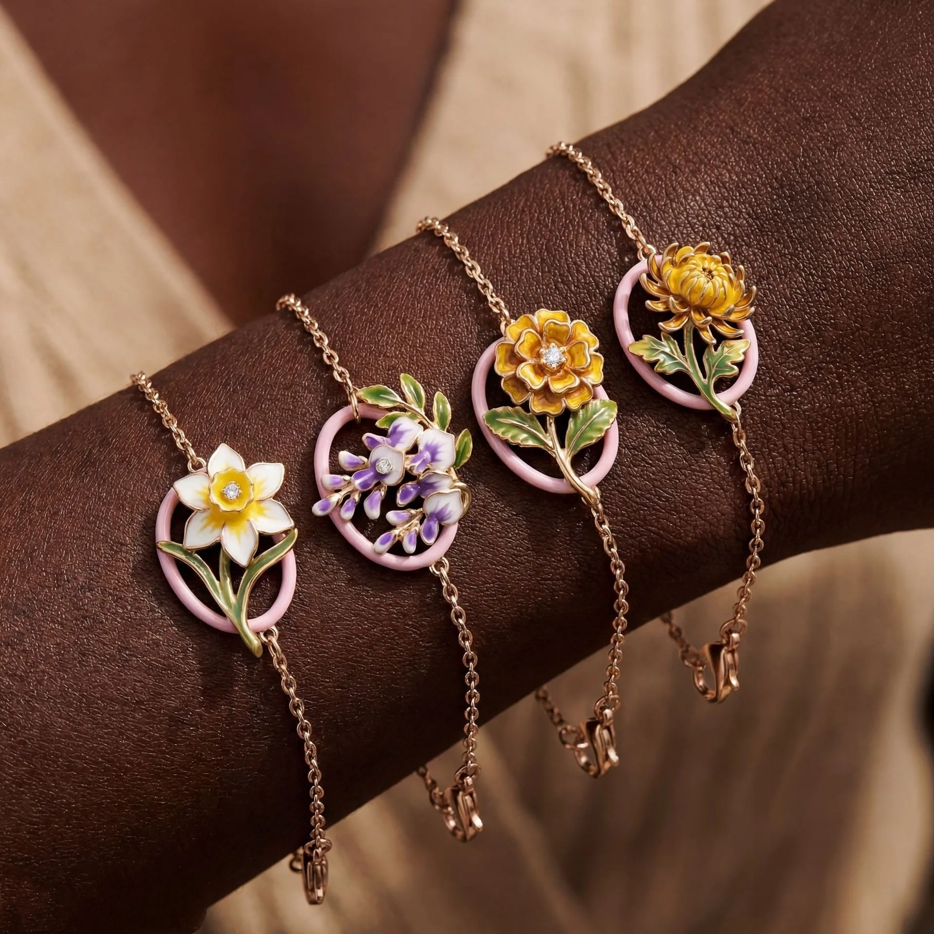 Flower Shaped Chain Bracelet Fashion Elegant Enamel Multiple Retro Rose Charm Bracelets For Women Girl Flower Bracelet Accessory