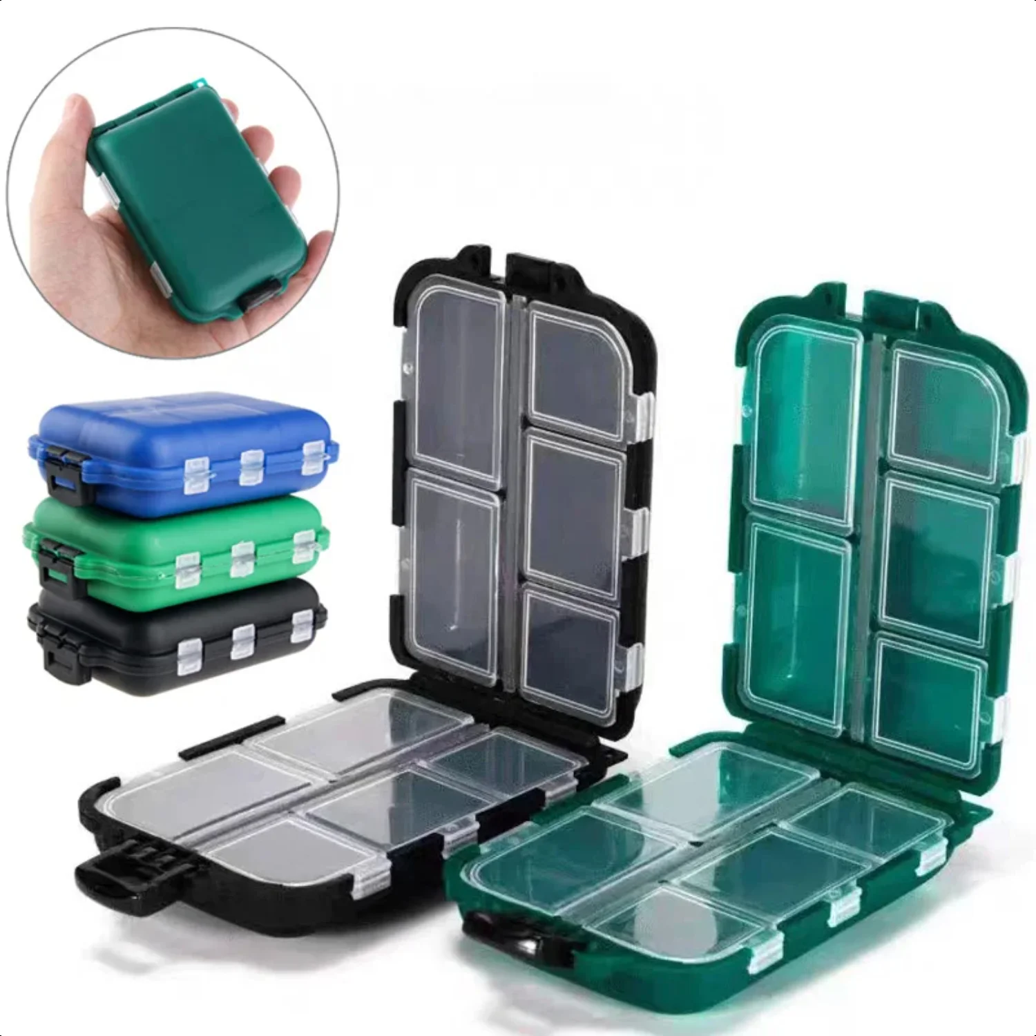 Fishing Tackle Box with 10 Compartment Fish Lure and Hook Double-Sided Mini Portable Bait Container Tool Accessories