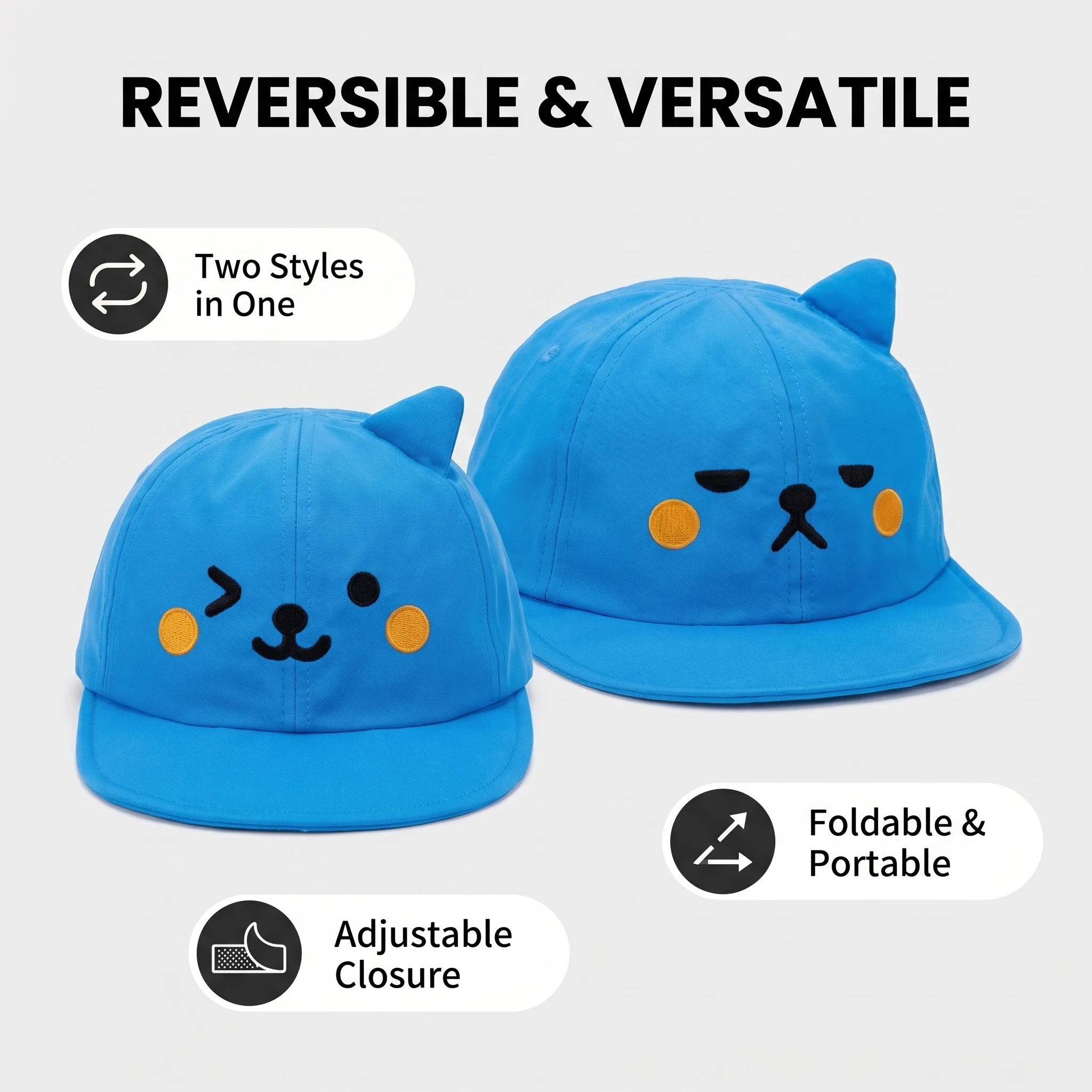 1PC Reversible Cute Cartoon Hat Velcro Adjustable Dome Baseball Cap Spring And Autumn College Youth Style Hat CJCYMZ004 view 2