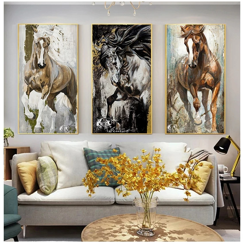 White Horse Oil Painting On Canvas Prints Animal Pictures Wall Art For Living Room Modern Home Decor Golden Cuadros No Frame