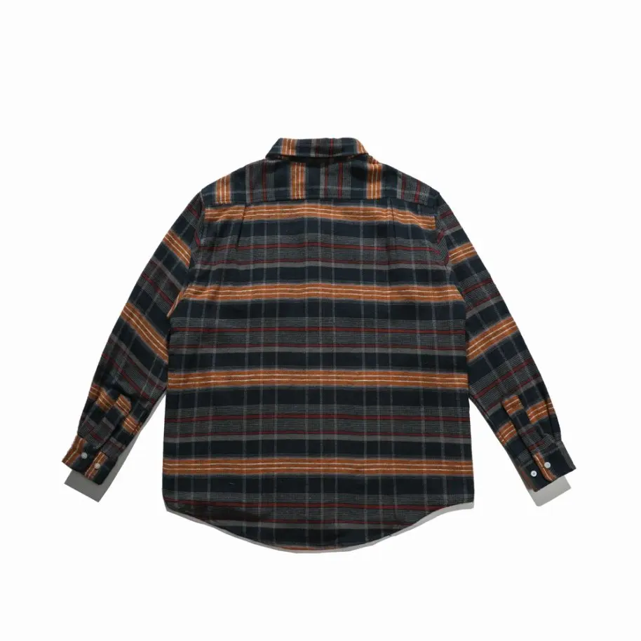 200G Mens 100% Cotton Autumn Shirt High Street Casual Plaid Long Sleeve Shirts Navy Blue Turn-down Collar Oversized Pocket Top