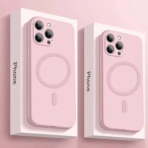 iPhone 용 액체 실리콘 케이스 16 15 14 13 12 11 Pro Max Plus 12 13 Mini Magsafe 자기 무선 충전 소프트 커버 펀다 용