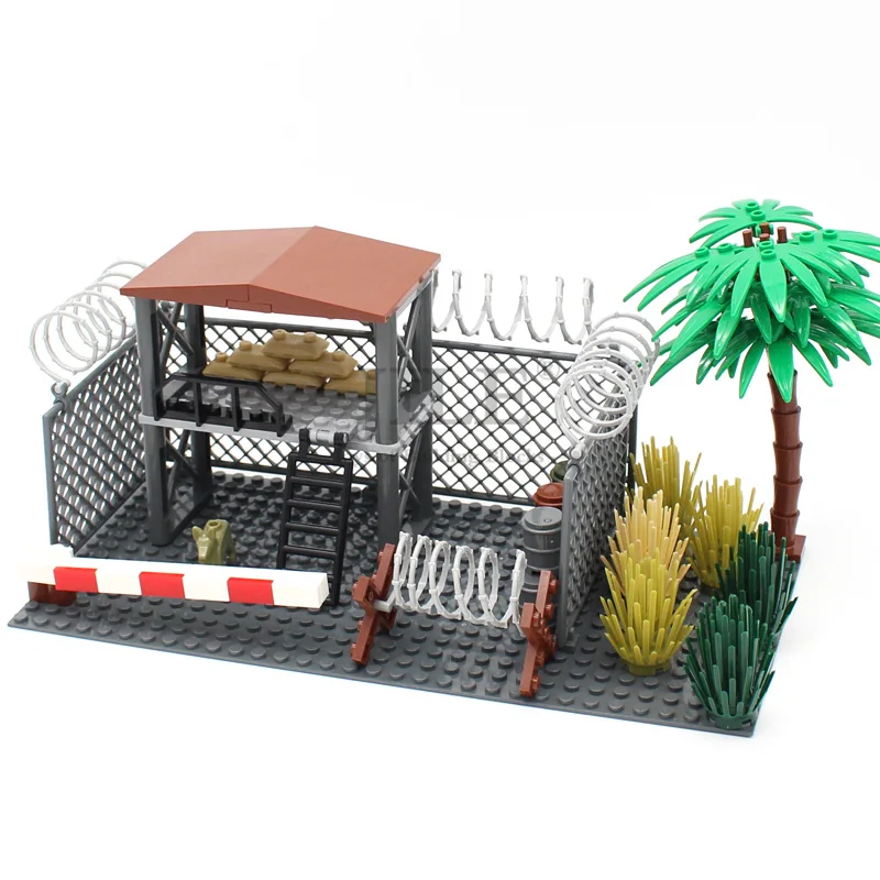 MOC Commando Special Forces Army Soldier Figures Military Base Barbed Wire Weapon Equipment Sandbags Bricks Building Blocks Toys