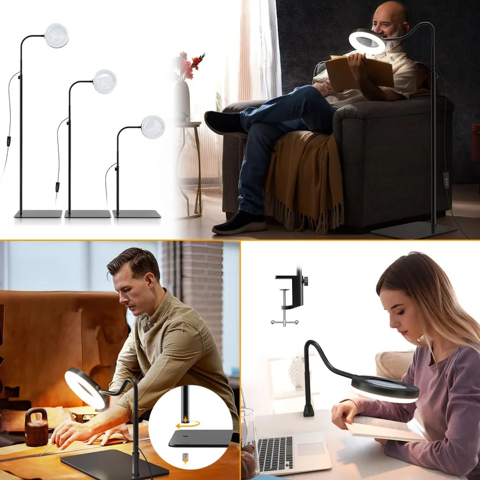 Child mother mirror LED floor standing magnifying glass light adjustable soft light ultra bright working 110V floor lamp desk la