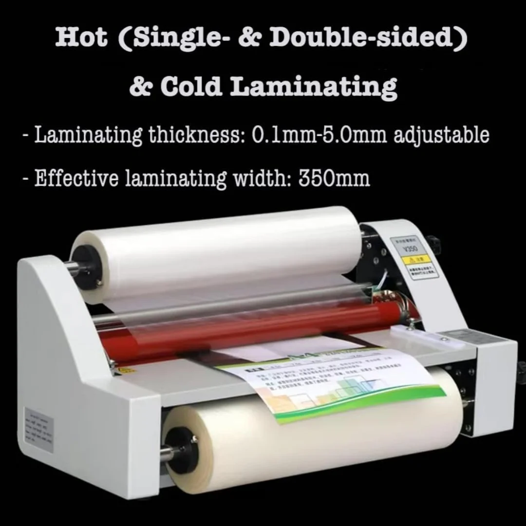 350mm Laminator Machine, Cold Hot Roller Laminating Machine, Single- & Double-Sided Thermal Laminator for Paper Card Wood Veneer