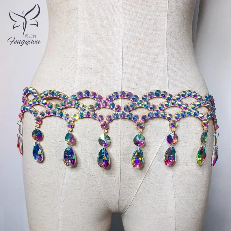 Customized Belly Dance Belt Waist Chain Wave Heavy Industry Water Drop Diamond Chain Dance Performance Hip Chain Accessories