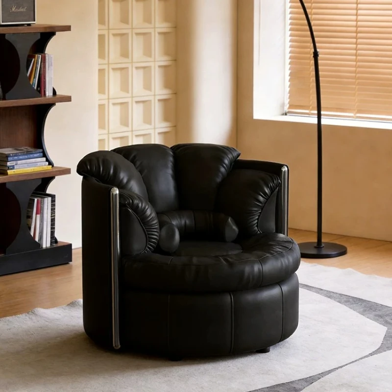 Medieval rotating leather sofa chair study tea room living room retro light luxury backrest leisure chair master seat sofa