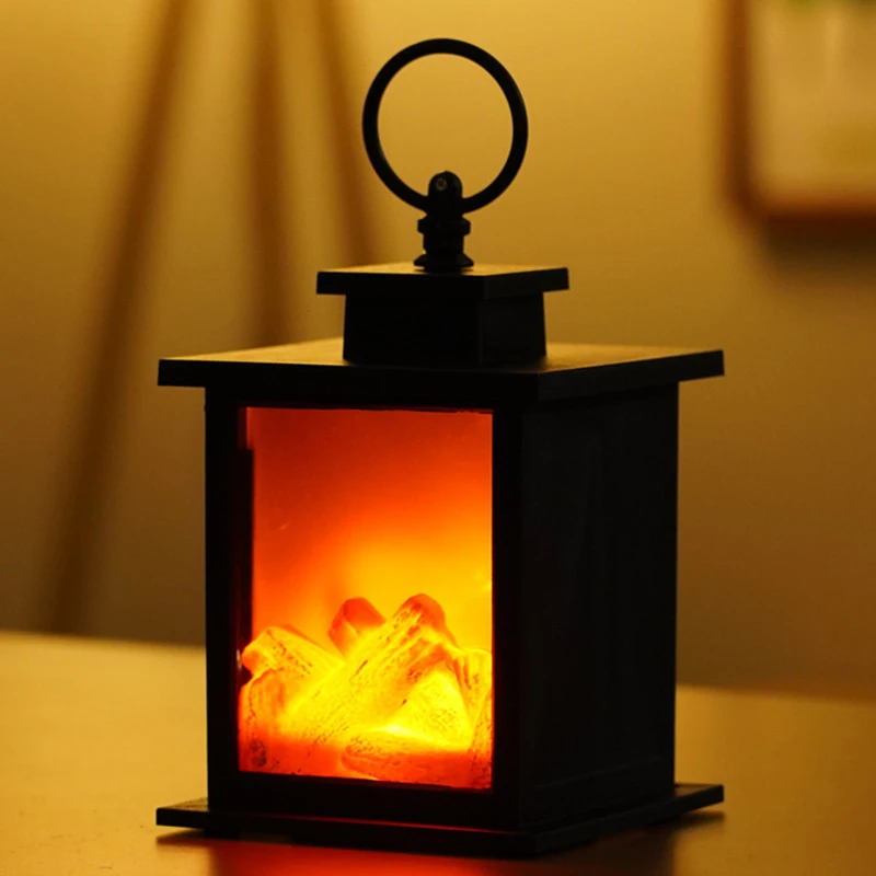 LED Fireplace Light with Timer, Realistic Wood Fire Flame Lantern, Christmas Charcoal StyleTable Lamp, for Holiday,Winter Decor