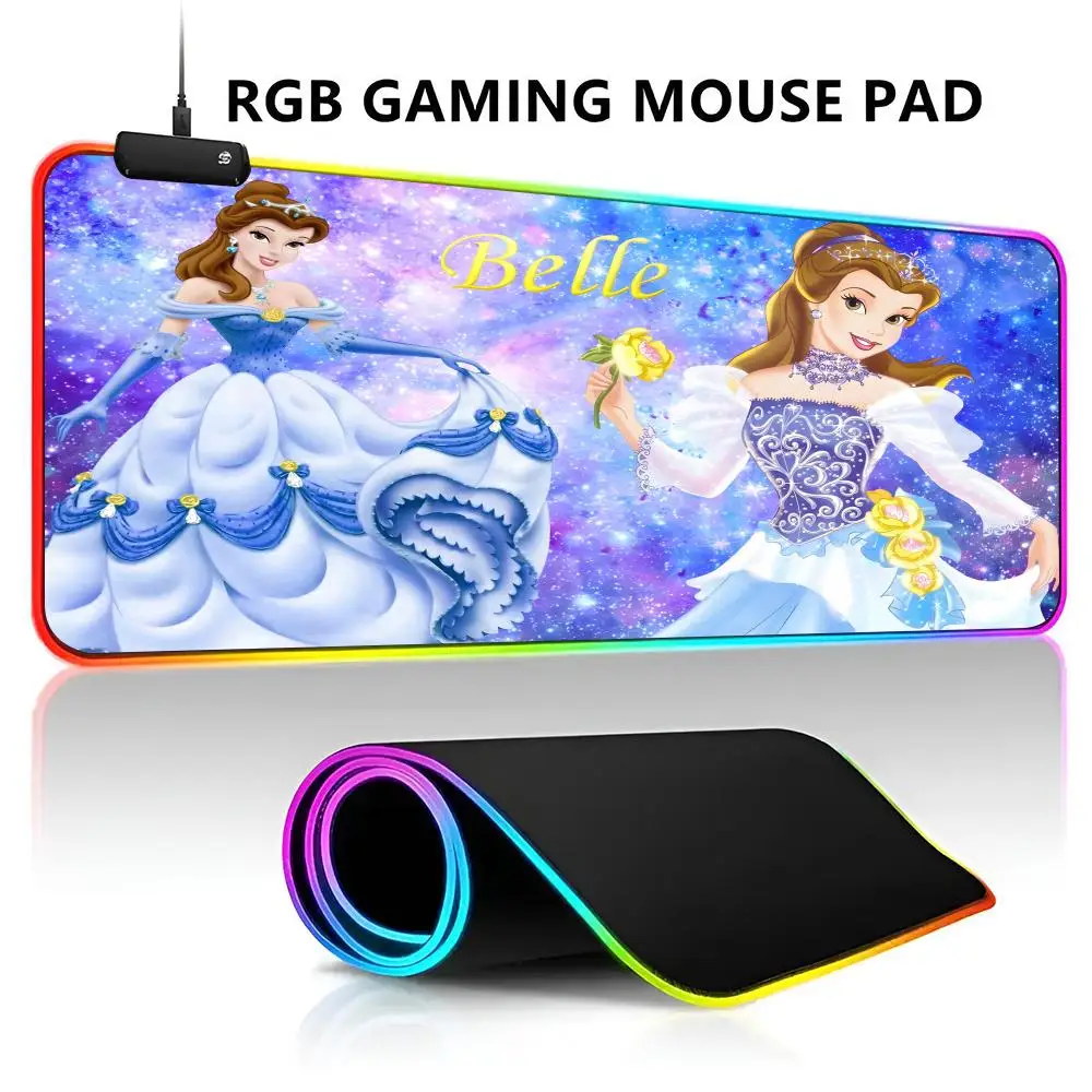 Disney Beauty And The Beast Belle Princess Mouse Pad RGB LED Light Gaming Gamer Carpet Big Keyboard PC Desk Play Mat with Backli